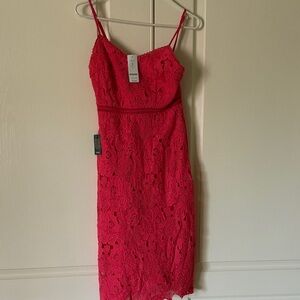 Beautiful Bebe Bright Pinkish/ Lace Midi Dress Spaghetti Straps Aline Midi Dress